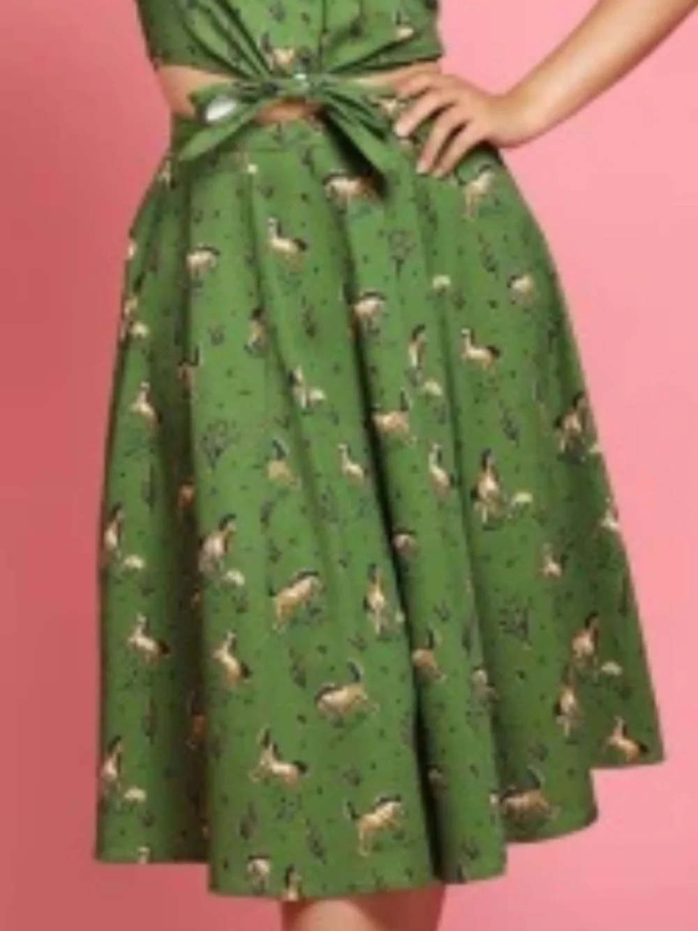 Collectif Matilde Wild West Skirt Green Horse Cactus Print Swing Midi S